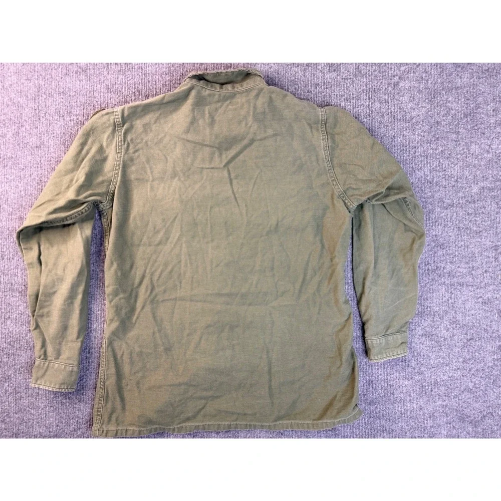 Vintage US Army OG-107 Utility Shirt Green Cotton Sateen Military Jacket Small